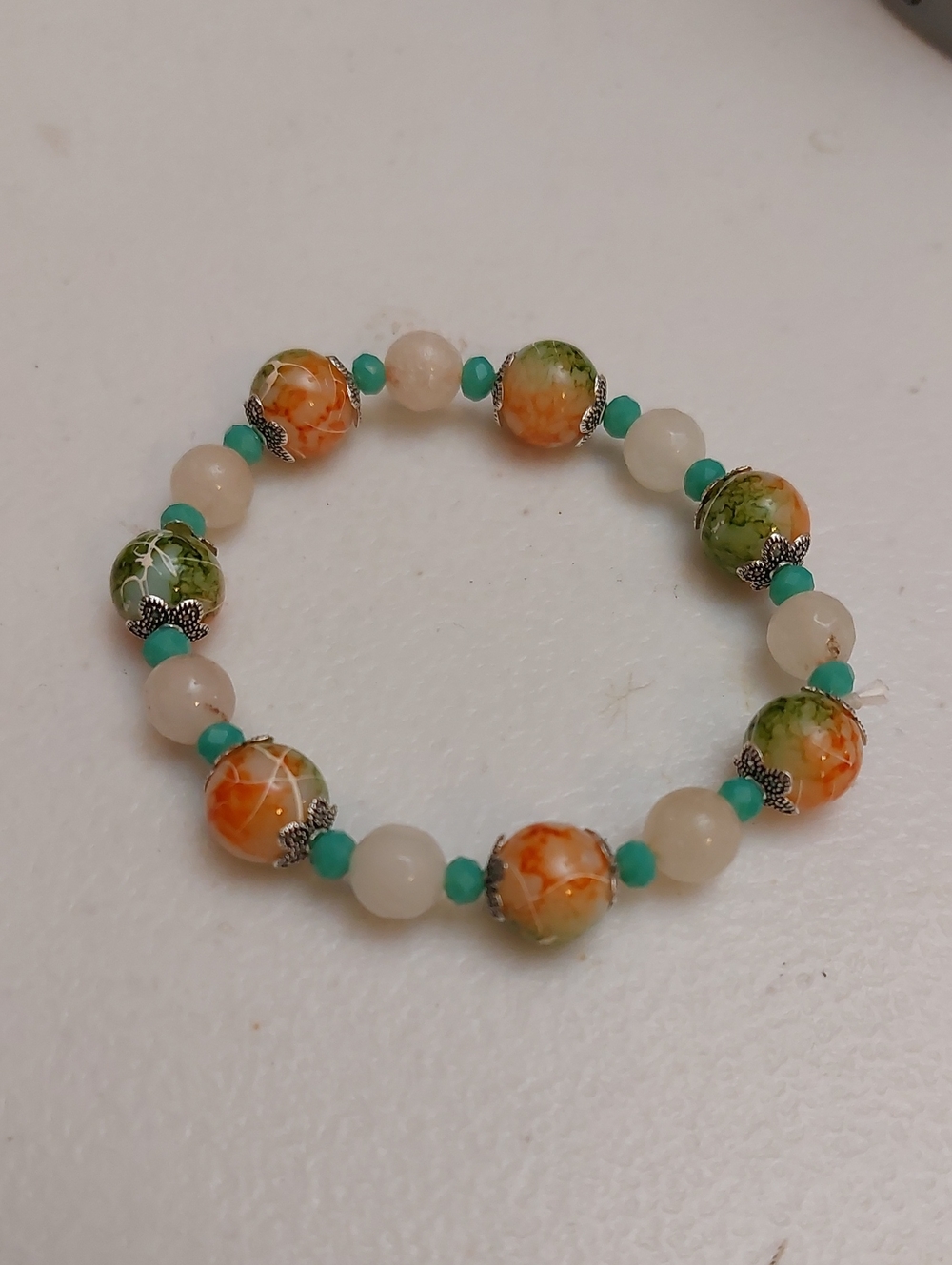 Mixed Media Multicolor Beads Stretch Bracelet 6 Inch Around
